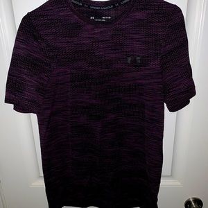 Under Armour sweat wicking shirt, small purple and black stitching